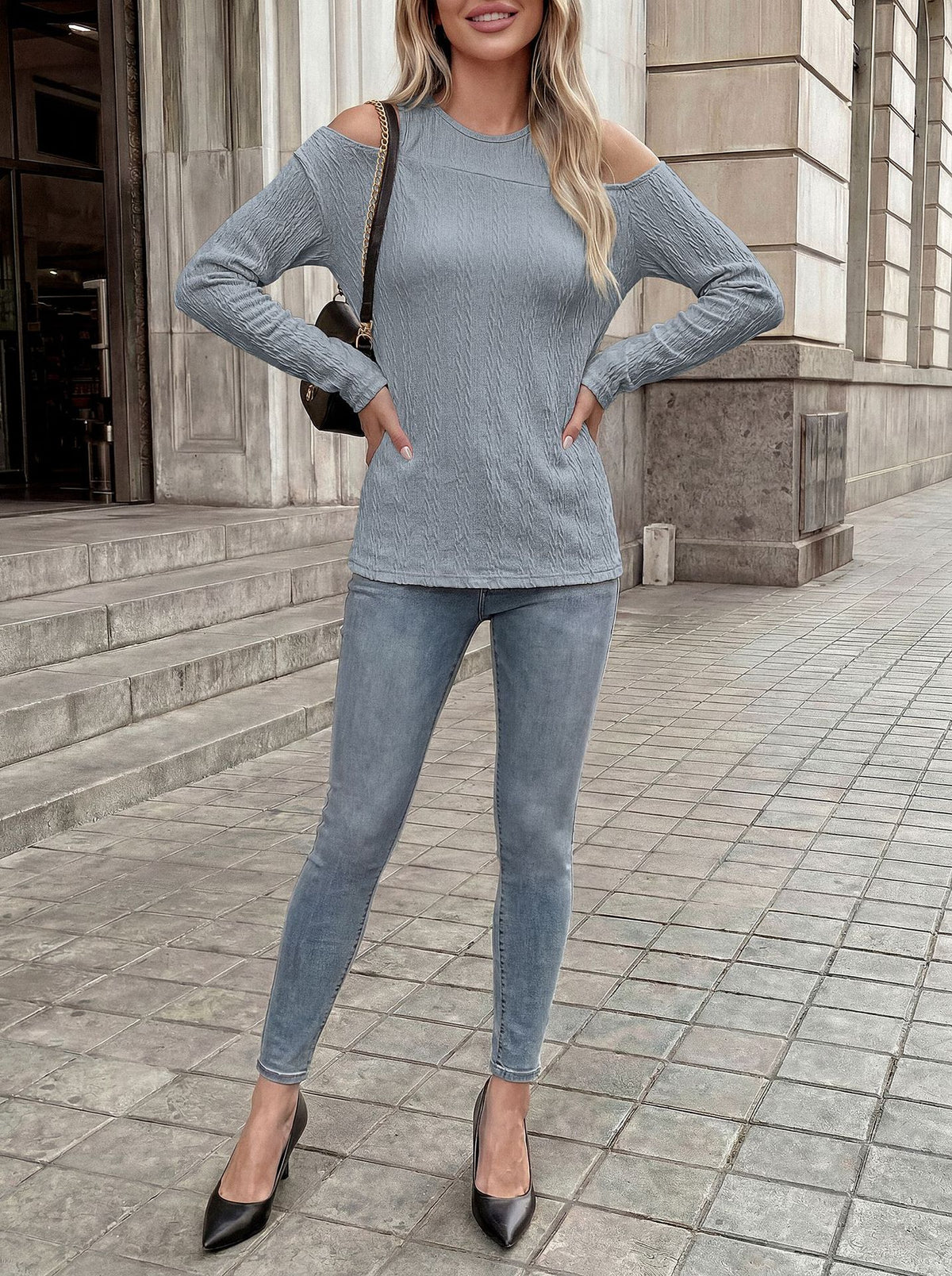 Women's Cold Shoulder Long Sleeve Tunic Top Loose Casual