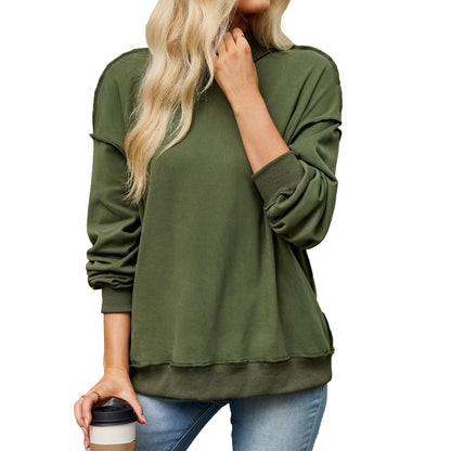 Women’s Mock Neck Exposed Seam Sweatshirt Pullover