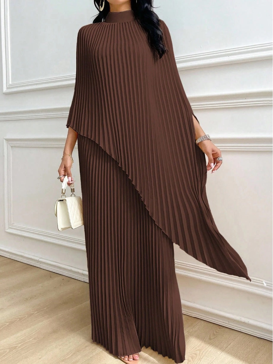 Pleated Batwing 2 Piece Set Asymmetrical Wide Leg Pants