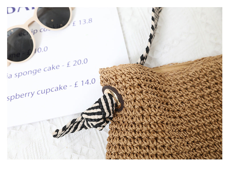 Striped Strap Straw Shoulder Bag Beach Tote for Women