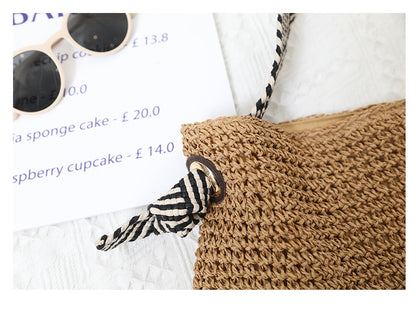 Striped Strap Straw Shoulder Bag Beach Tote for Women
