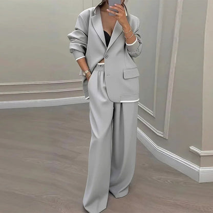 Women Business Casual Blazer Wide Leg Pants Two Piece Set