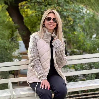 Women's Quilted Knit Sleeve Zip Up Winter Jacket
