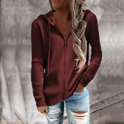 Women's Oversized Zip Up Hooded Knit Cardigan