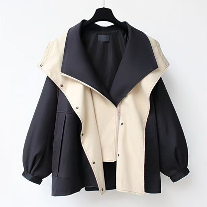 Women's Oversized Colorblock Hooded Zip Up Jacket