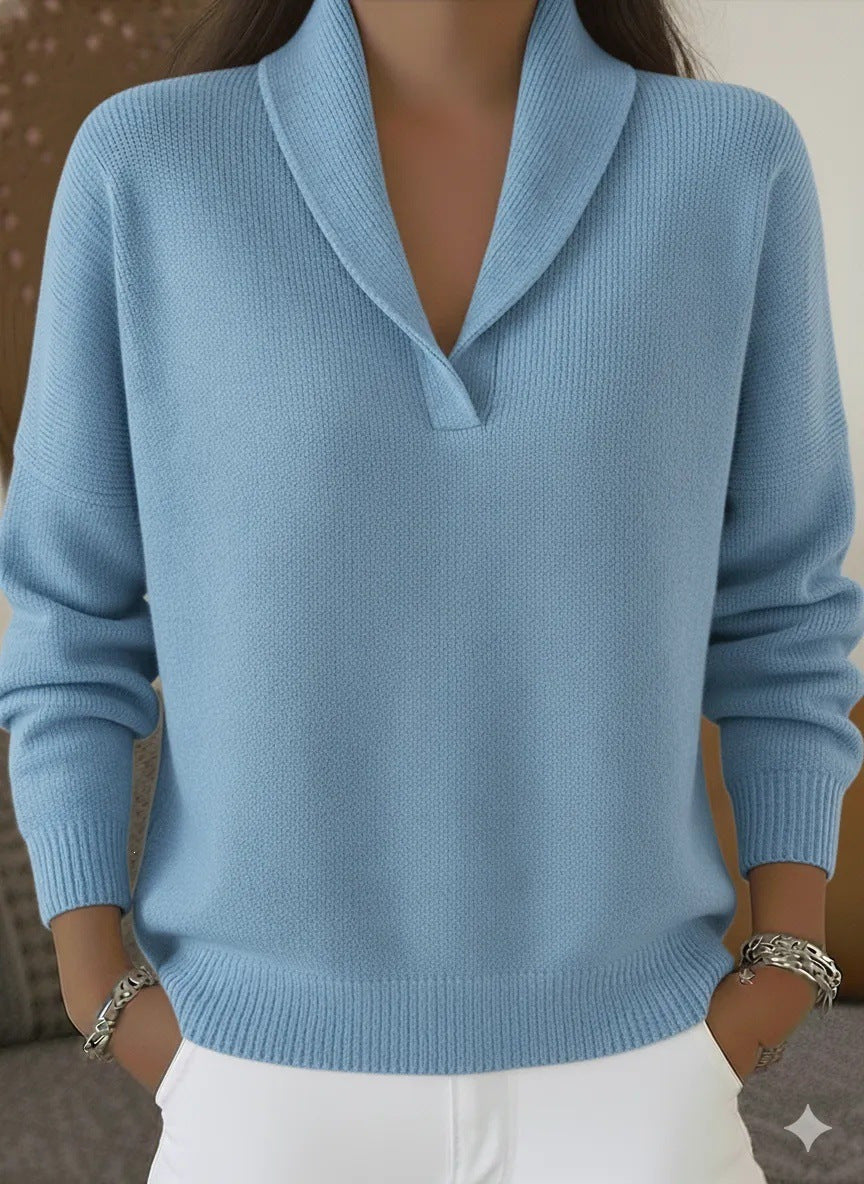 Women's Oversized Shawl Collar Sweater V Neck Pullover