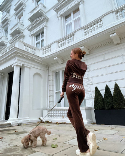 Y2K Rhinestone Velour Tracksuit 2 Piece Matching Set