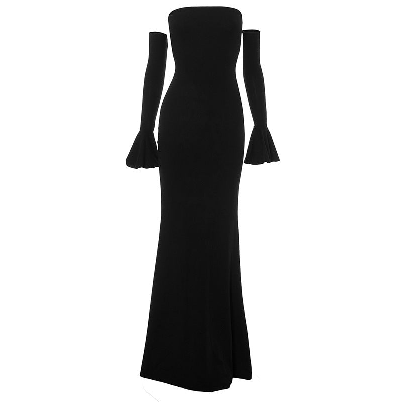 Strapless Bodycon Mermaid Maxi Dress Bell Sleeves
