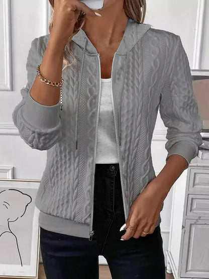 Womens Cable Knit Zip Up Hoodie Slim Fit Jacket