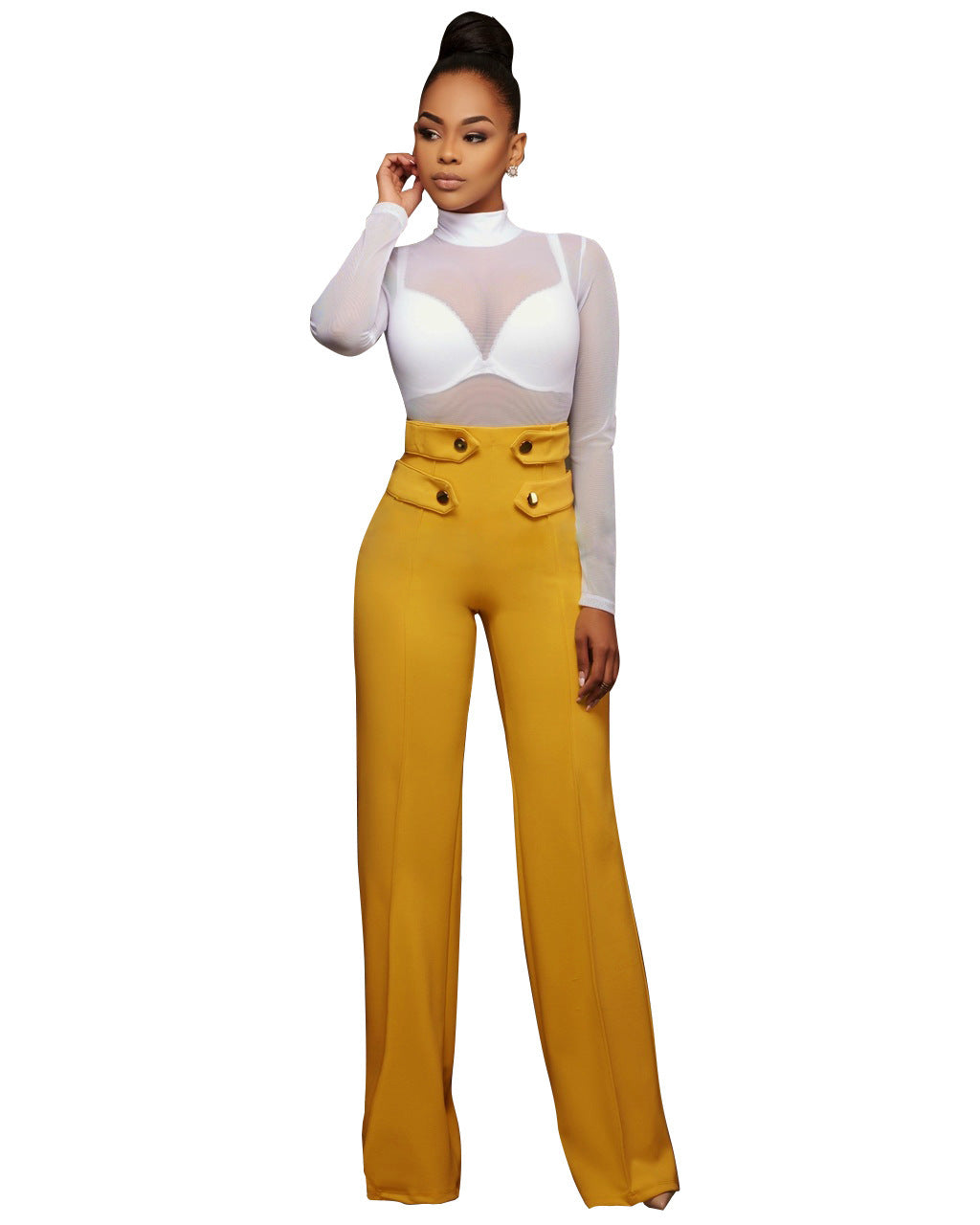 Women's High Waist Double Button Flare Pants