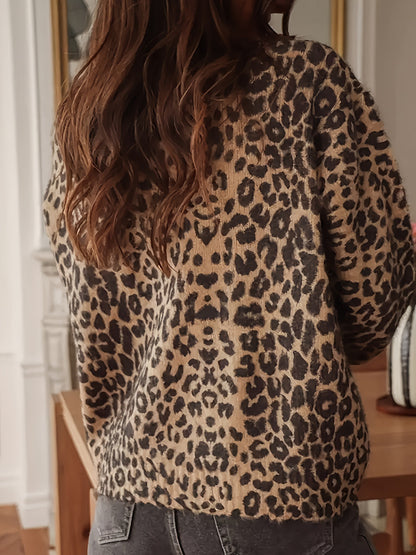 Women's Leopard Print Oversized Button Cardigan Sweater