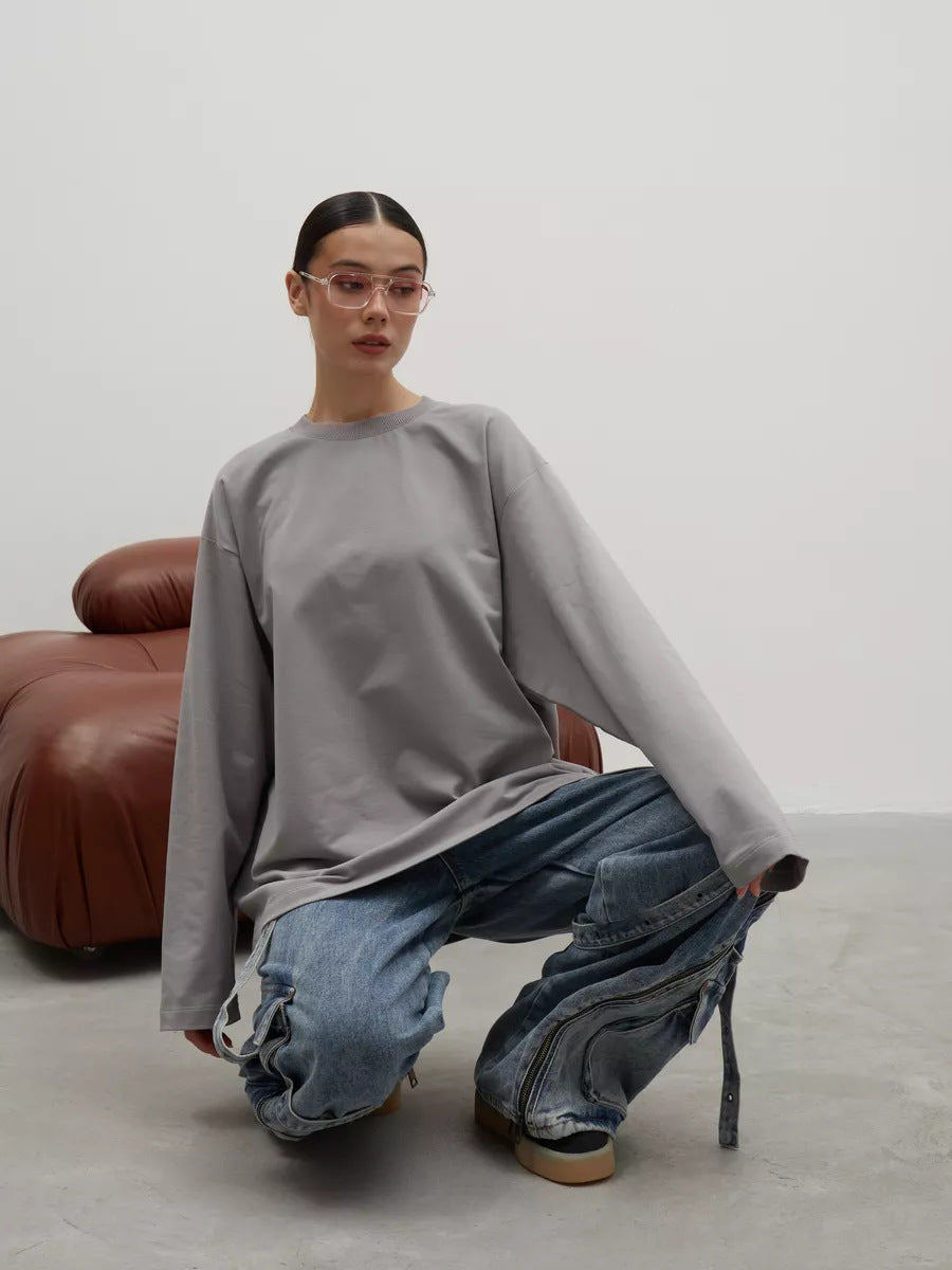 Heavyweight Cotton Long Sleeve Crewneck Oversized T Shirt