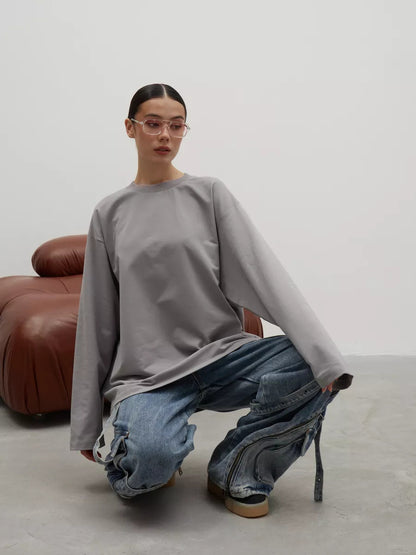 Heavyweight Cotton Long Sleeve Crewneck Oversized T Shirt