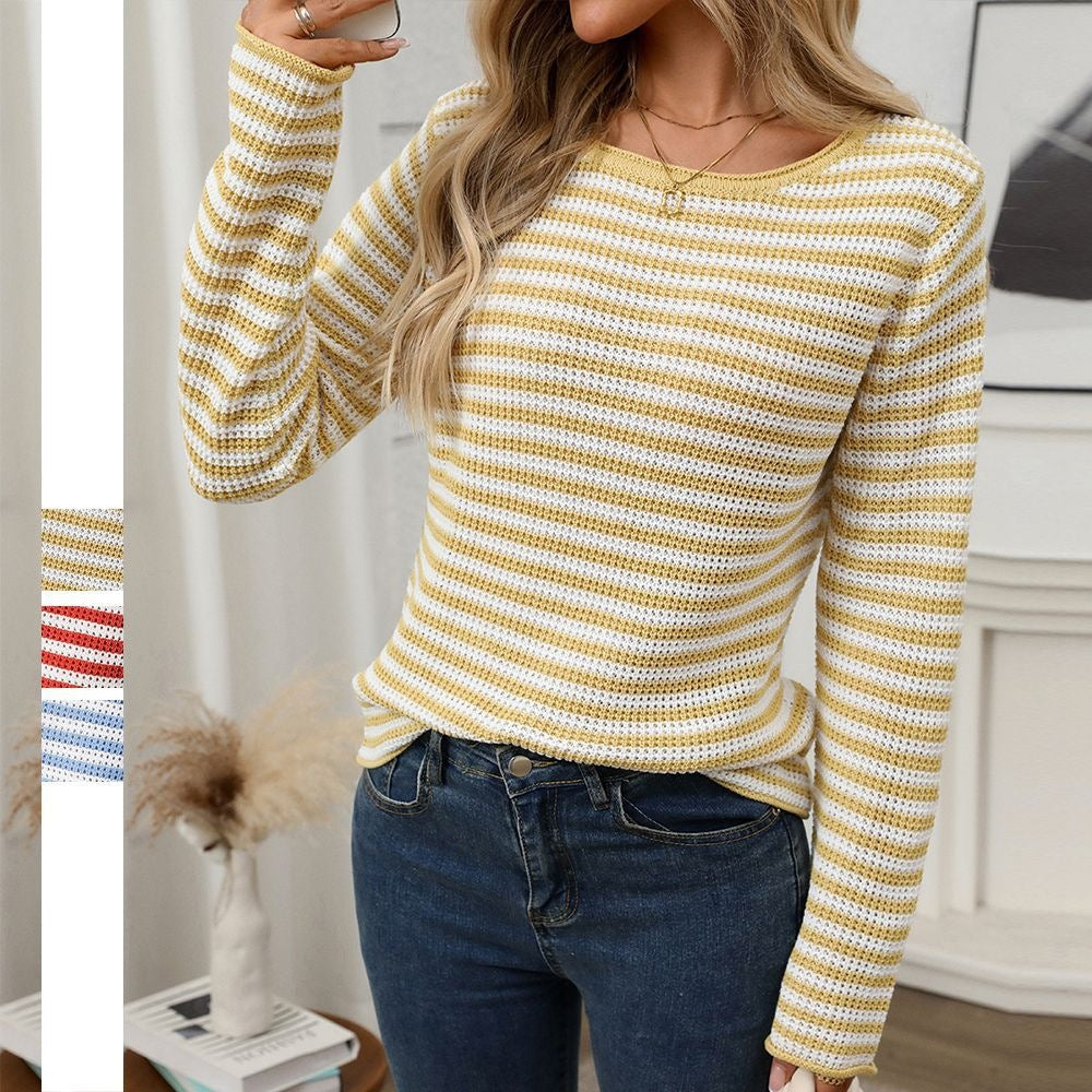 Women's Striped Crewneck Oversized Knit Pullover Sweater