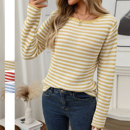Women's Striped Crewneck Oversized Knit Pullover Sweater