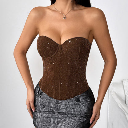 Sequin Corset Top Strapless Padded Bustier Crop