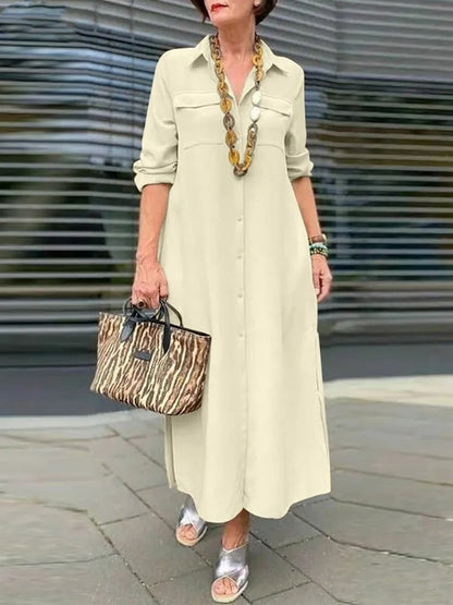 Women's Long Sleeve Button Down Maxi Shirt Dress Plus Size