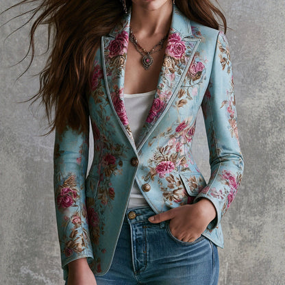 Women's Vintage Floral Faux Suede Blazer