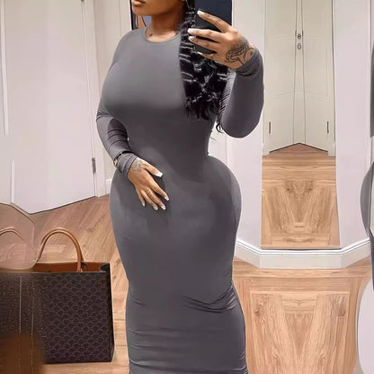 Plus Size Long Sleeve Bodycon Maxi Casual Dress