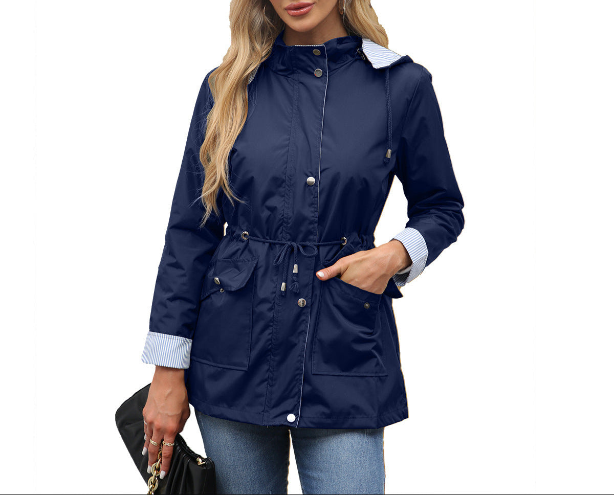 Women's Removable Hood Rain Jacket Lightweight Windbreaker