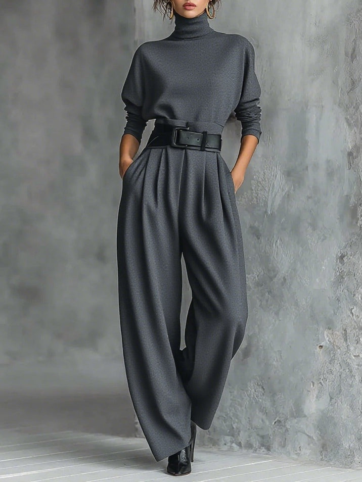 Women's Turtleneck Wide Leg Pants Two Piece Set