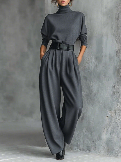 Women's Turtleneck Wide Leg Pants Two Piece Set
