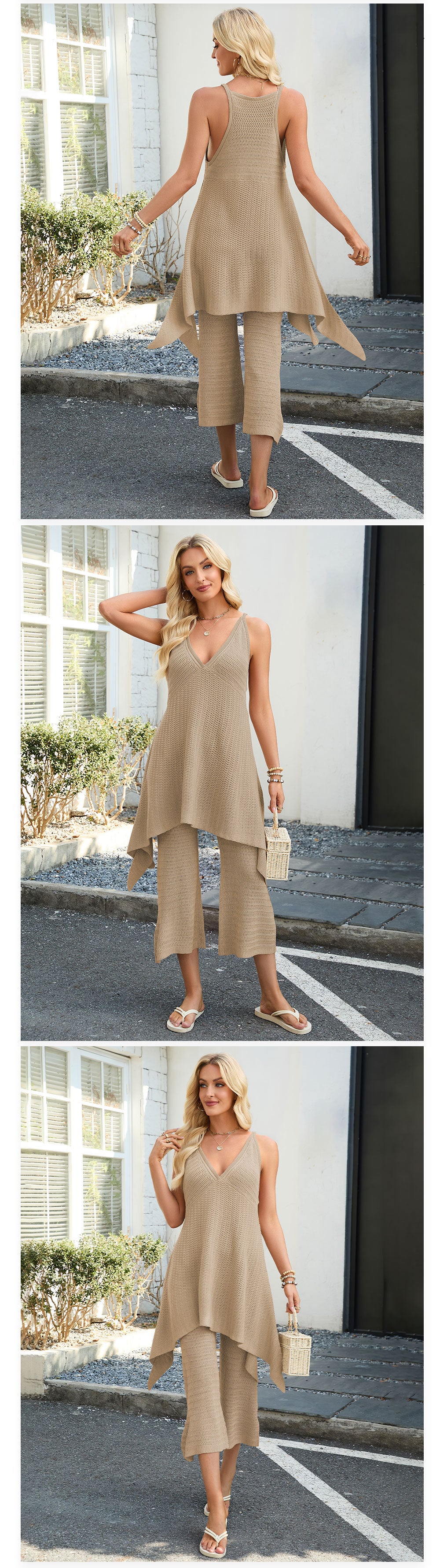 European American Knit Sleeveless Top & Pants Set
