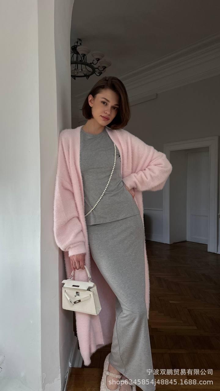 Women’s Long Faux Fur Cardigan Belted Open Front Sweater