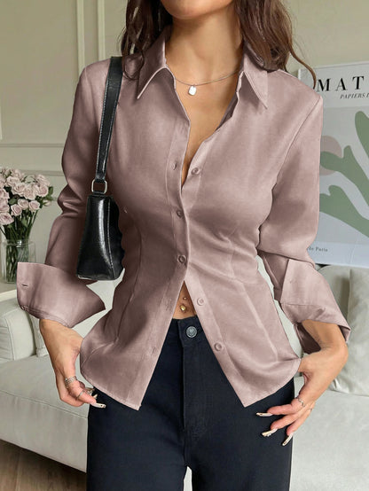 Women's Corset Tie Back Blouse V Neck Fitted Top