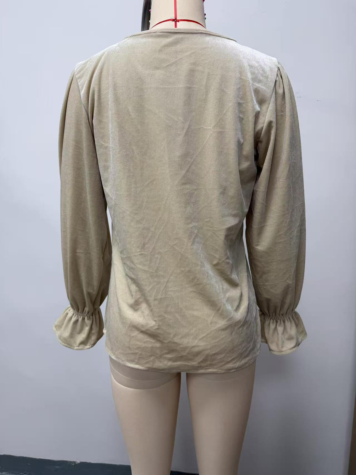 Women's V-Neck Bell Sleeve Ruched Blouse Top