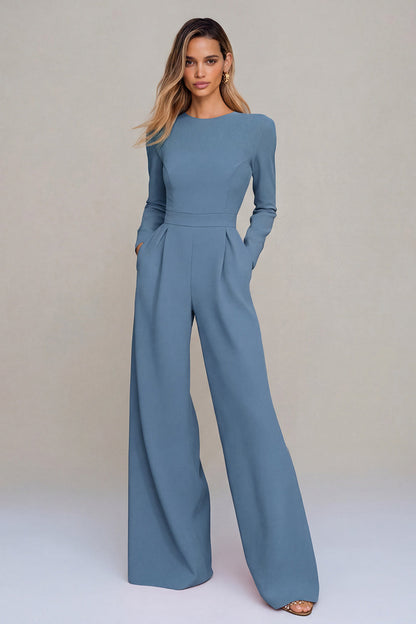 Women's Long Sleeve Wide Leg Jumpsuit Business Casual