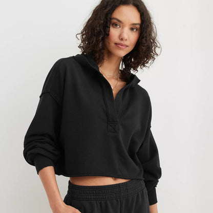 Women's Oversized Cropped Hoodie V-Neck Pullover