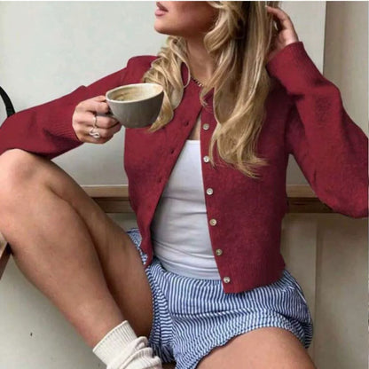 Women's Soft Knit Button Down Crew Neck Cardigan
