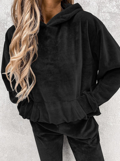 Women's Velvet Hoodie Jogger Pants Two Piece Set