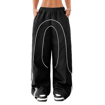Women Baggy Wide Leg Pants Contrast Trim Low Rise Y2K