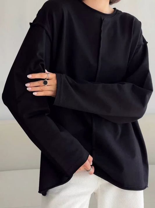 Black Oversized Seam Detail Long Sleeve Tee