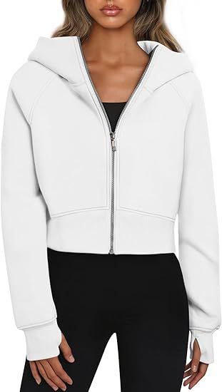 Women's Cropped Zip Up Hoodie Fleece Long Sleeve Jacket