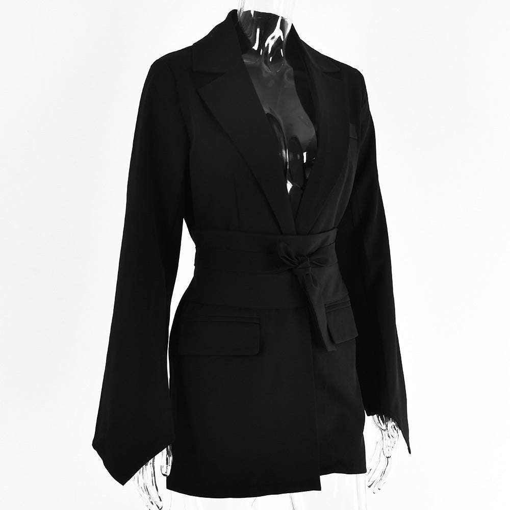 Women's Belted Blazer Flare Sleeve Casual Jacket