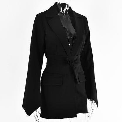 Women's Belted Blazer Flare Sleeve Casual Jacket