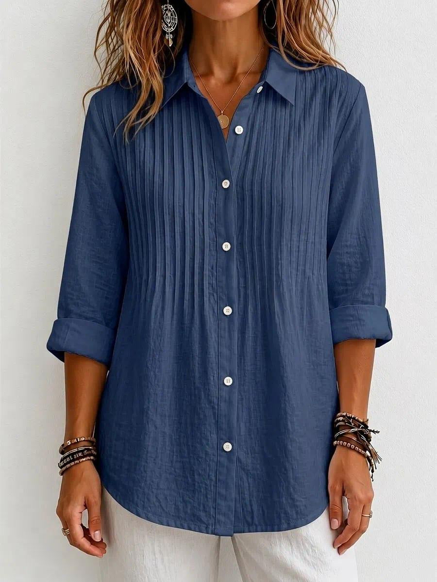 Women's Pintuck Collared Long Sleeve Button Down Shirt