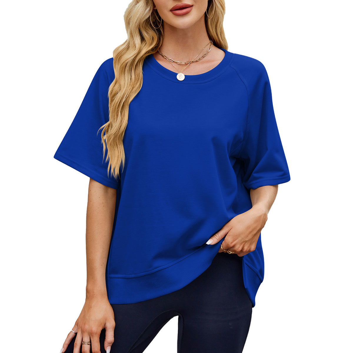Oversized Crew Neck Raglan Short Sleeve Sweatshirt