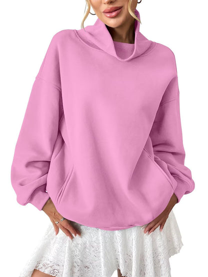 Fleece Mock Neck Oversized Sweatshirt Casual Pullover