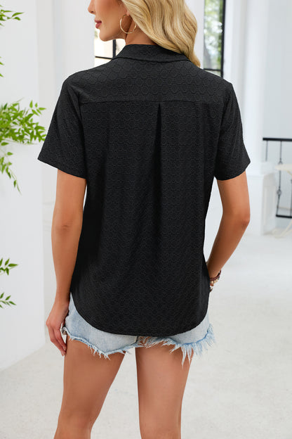 V Neck Polo Shirt Textured Knit Pocket Casual Top