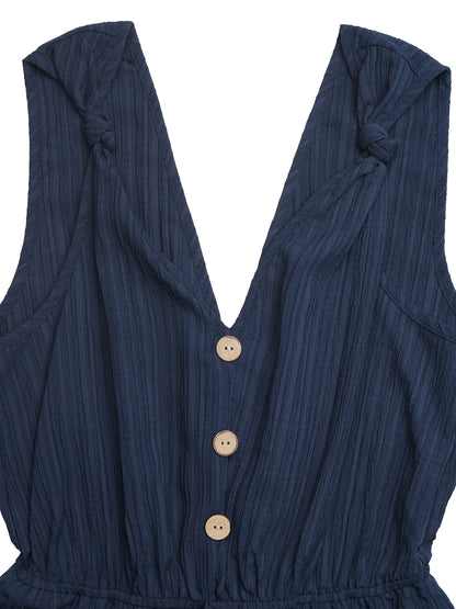 Textured V Neck Cami Romper Sleeveless Casual Jumpsuit