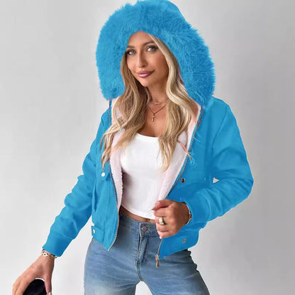 Women's Faux Fur Hooded Sherpa Lined Winter Jacket