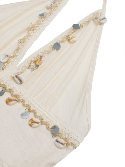Halter Shell Tassel Maxi Dress V-Neck Summer Vacation