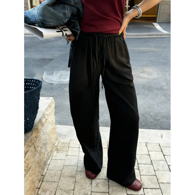 Women Wide Leg Pants Drawstring Elastic Waist Pockets