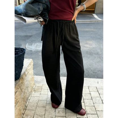 Women Wide Leg Pants Drawstring Elastic Waist Pockets