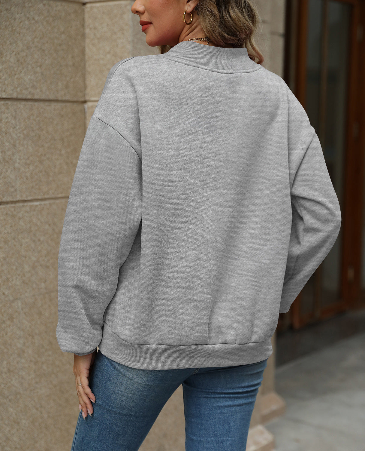 Colorblock V Neck Fleece Sweatshirt Women Casual Pullover Top