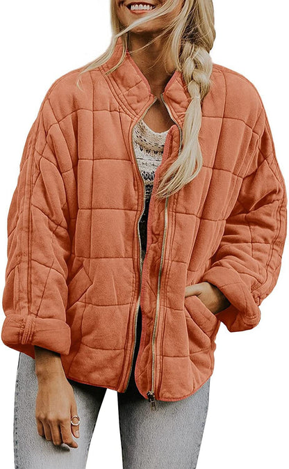Women's Oversized Quilted Stand Collar Zip-Up Jacket